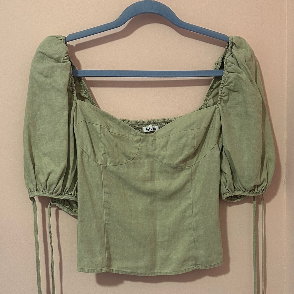 Reformation Olive Puff Sleeve Blouse